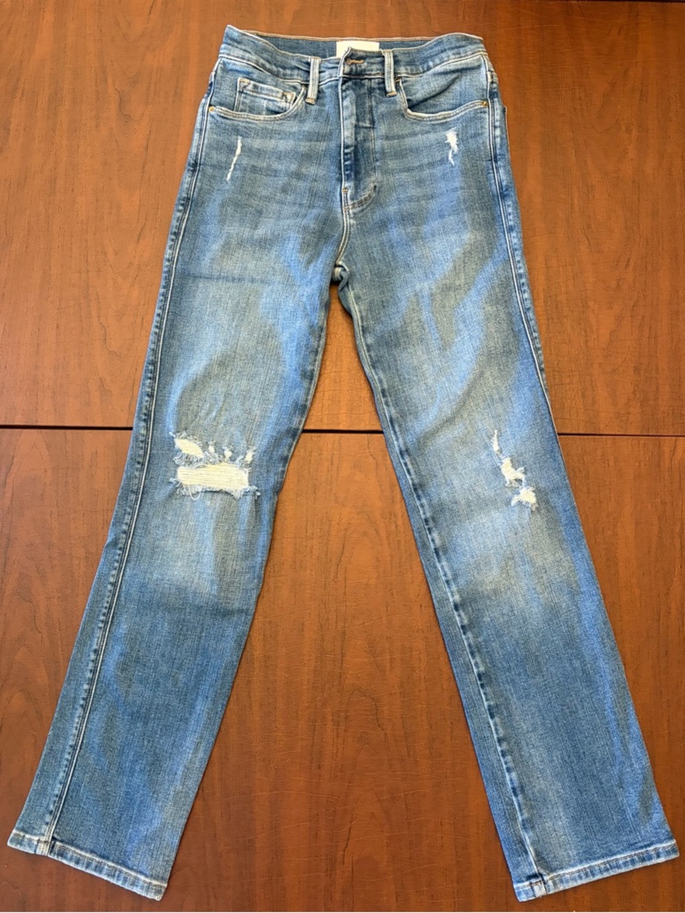 Frame Denim Straight Leg Light Blue Distressed Jeans